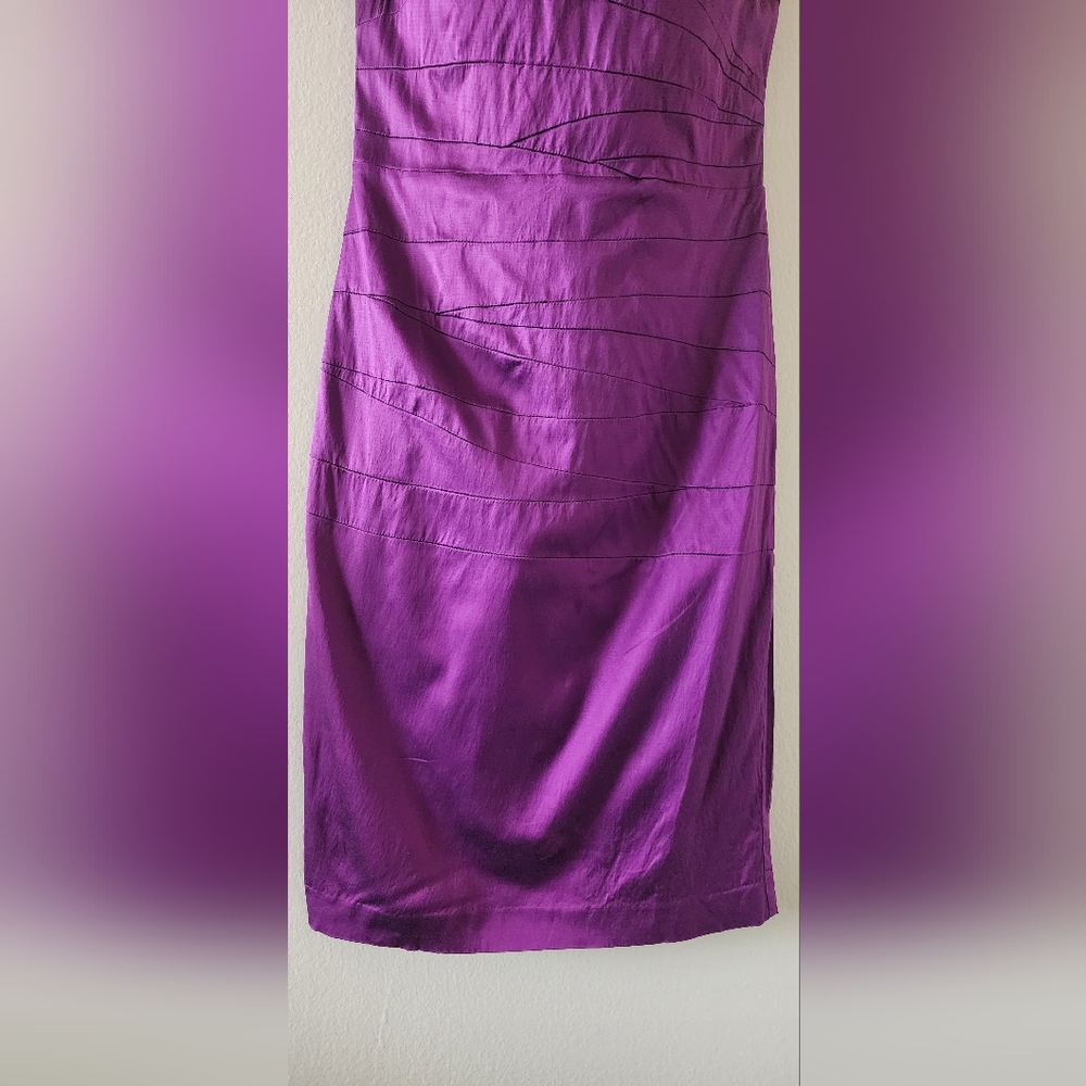 VINTAGE Bebe Purple Ruched Cocktail Dress Halter Neckline - Picture 3 of 13